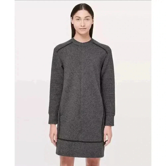LULULEMON On Repeat Heathered Grey Collard Dress Sz 4 Athleisure Travel Stretch - Picture 1 of 14
